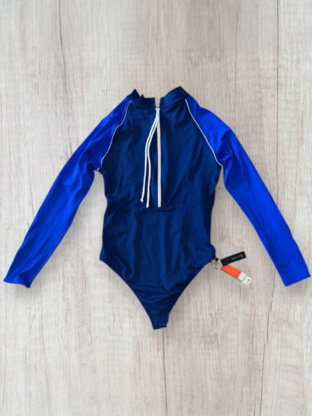 TOUCHE Colorblock Rash Guard One Piece Swimsuit UPF 50 Zip Long Sleeve L Anthro